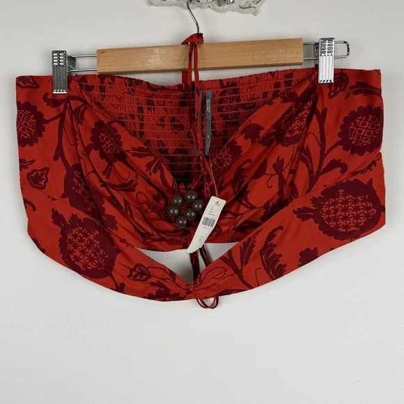 Anthropologie Two-Piece Set Beaded Bandeau Tie Front Top & Smocked Mini Skirt XL - Picture 11 of 11